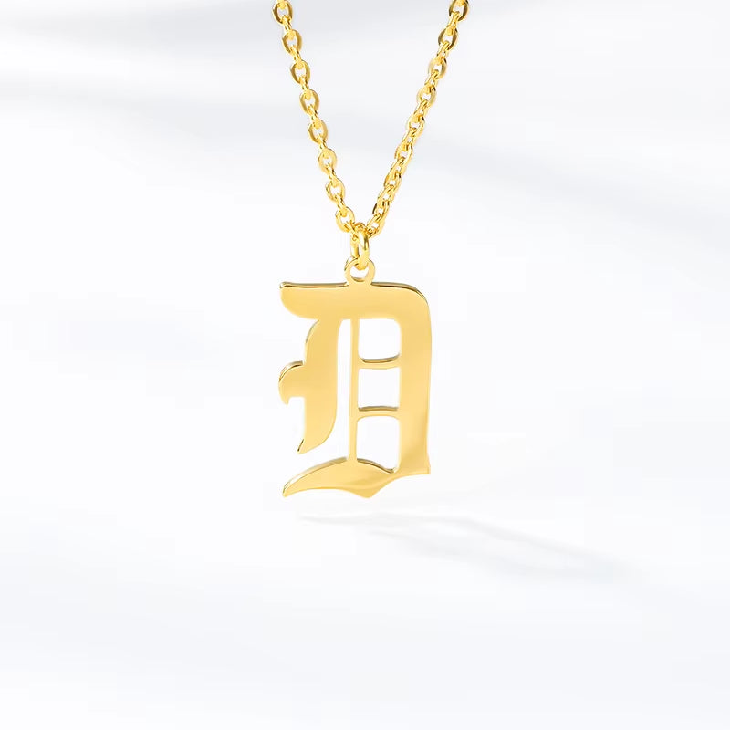A-Z Initial Letter Necklace for Women Stainless Steel Clavicle Chain Old English Font Necklaces Pendants Jewelry Collier Femme