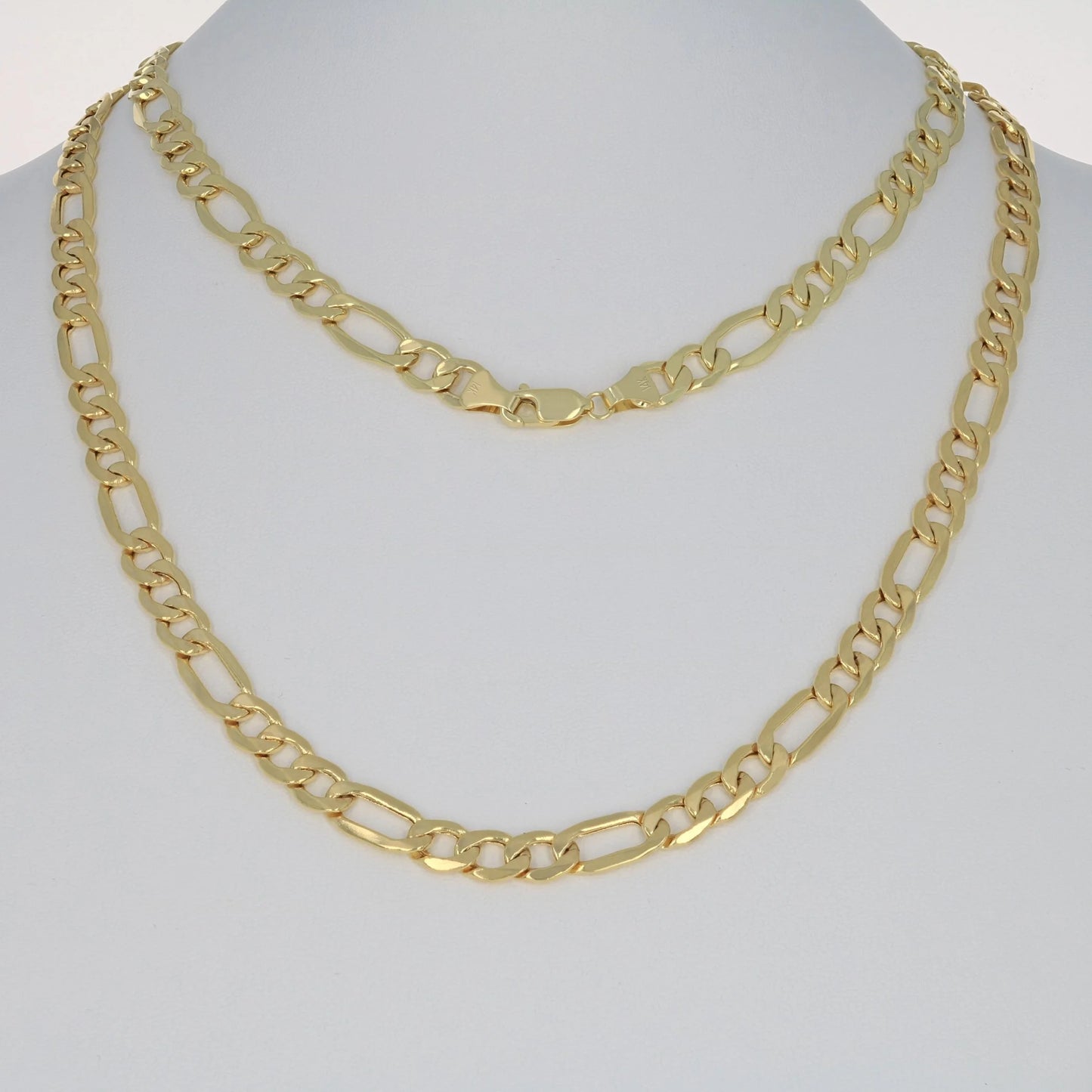 14K Real Yellow Gold Figaro Link 7.5Mm Chain Necklace (18"-30") Italian Jewelry for Men