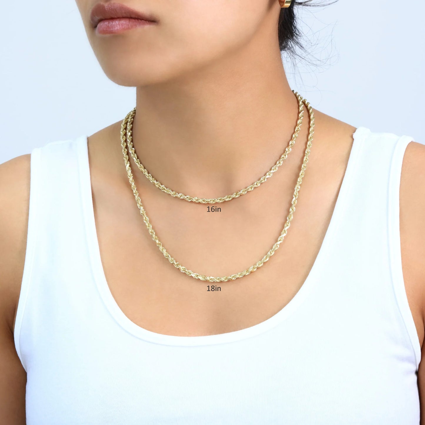 18K Real Yellow Gold 4Mm Rope Chain Diamond Cut Necklace (16"-28") Italian Jewelry for Men & Women