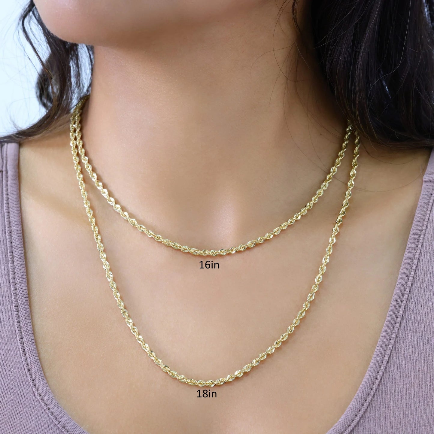 10K Real Yellow Gold 3Mm Rope Chain Diamond Cut Lightweight Necklace (16"-30") Italian Jewelry for Men & Women