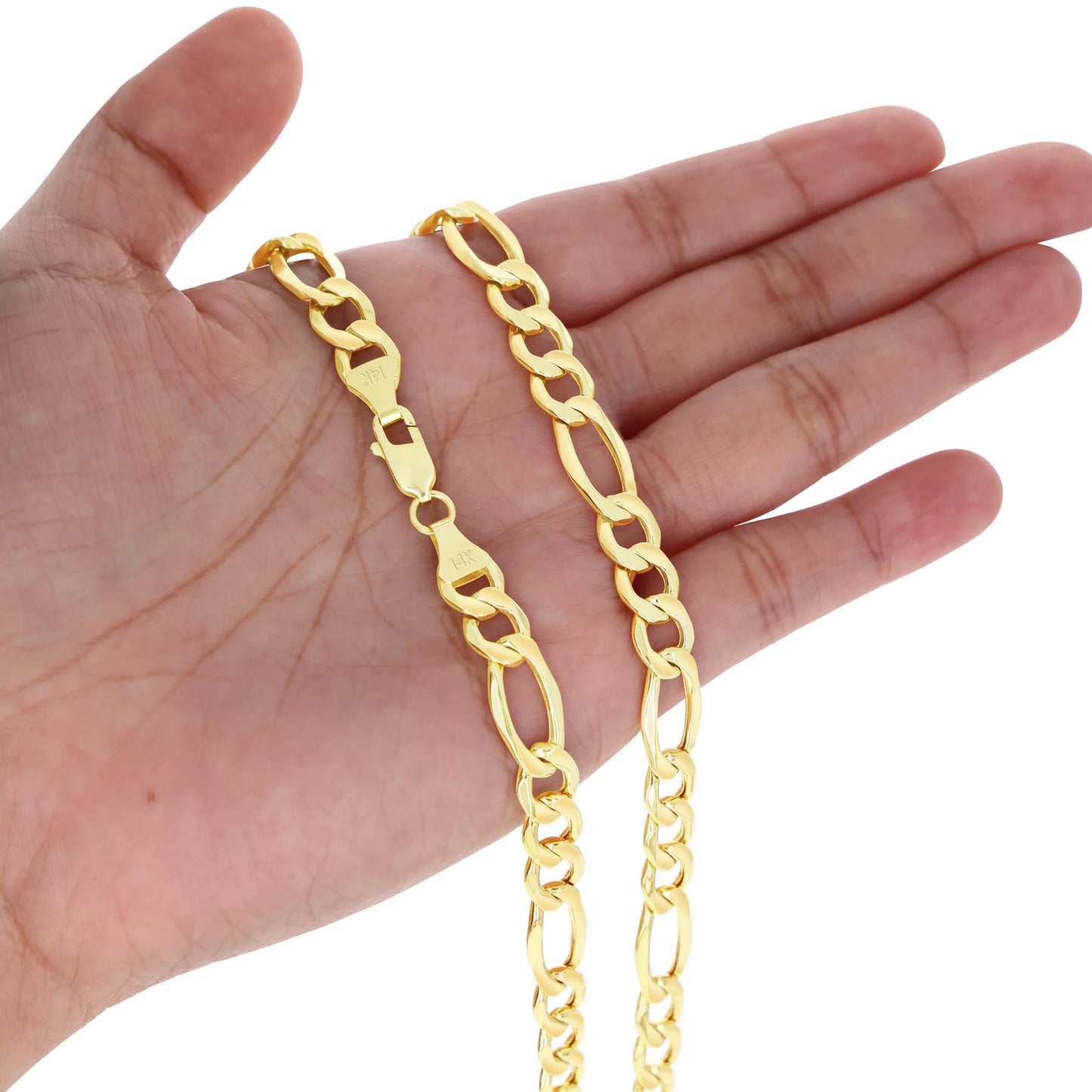 14K Real Yellow Gold Figaro Link 7.5Mm Chain Necklace (18"-30") Italian Jewelry for Men