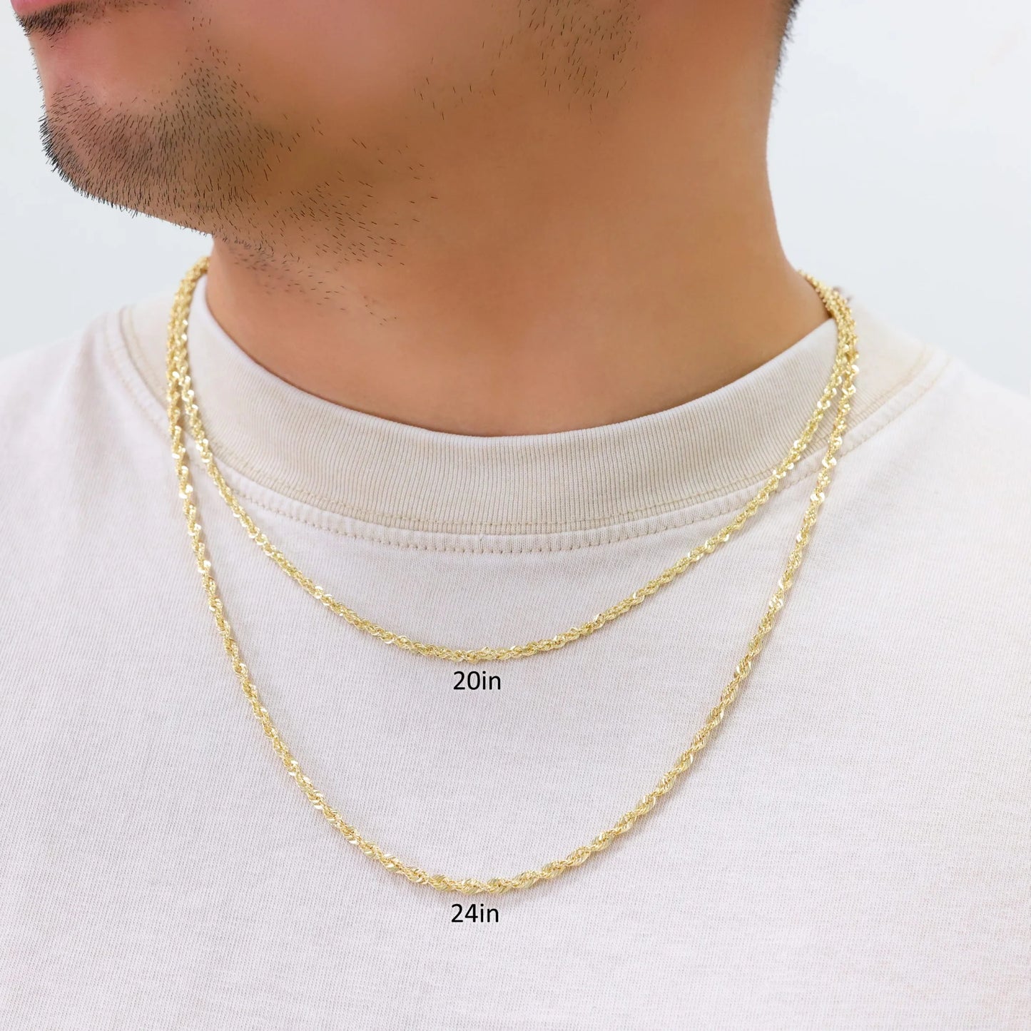 10K Real Yellow Gold 3Mm Rope Chain Diamond Cut Lightweight Necklace (16"-30") Italian Jewelry for Men & Women