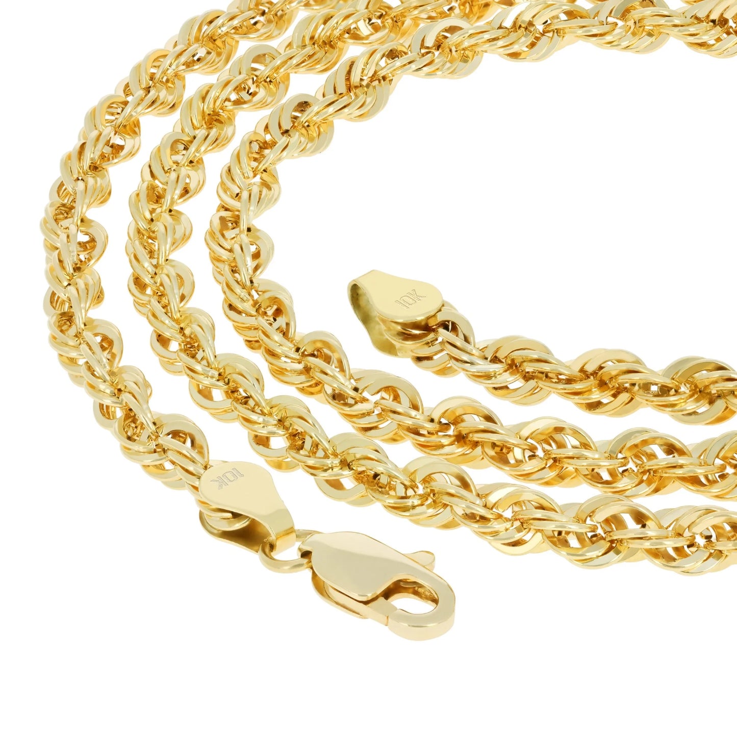 10K Real Yellow Gold 3Mm Rope Chain Diamond Cut Lightweight Necklace (16"-30") Italian Jewelry for Men & Women