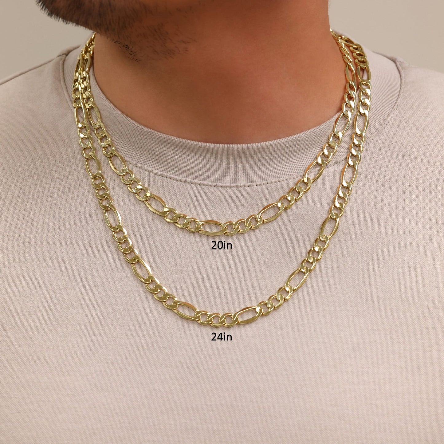 14K Real Yellow Gold Figaro Link 7.5Mm Chain Necklace (18"-30") Italian Jewelry for Men