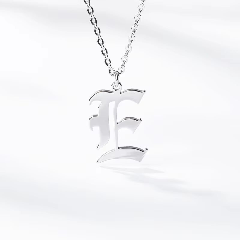 A-Z Initial Letter Necklace for Women Stainless Steel Clavicle Chain Old English Font Necklaces Pendants Jewelry Collier Femme