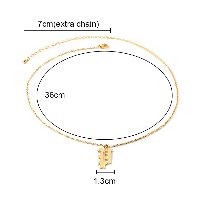 A-Z Initial Letter Necklace for Women Stainless Steel Clavicle Chain Old English Font Necklaces Pendants Jewelry Collier Femme