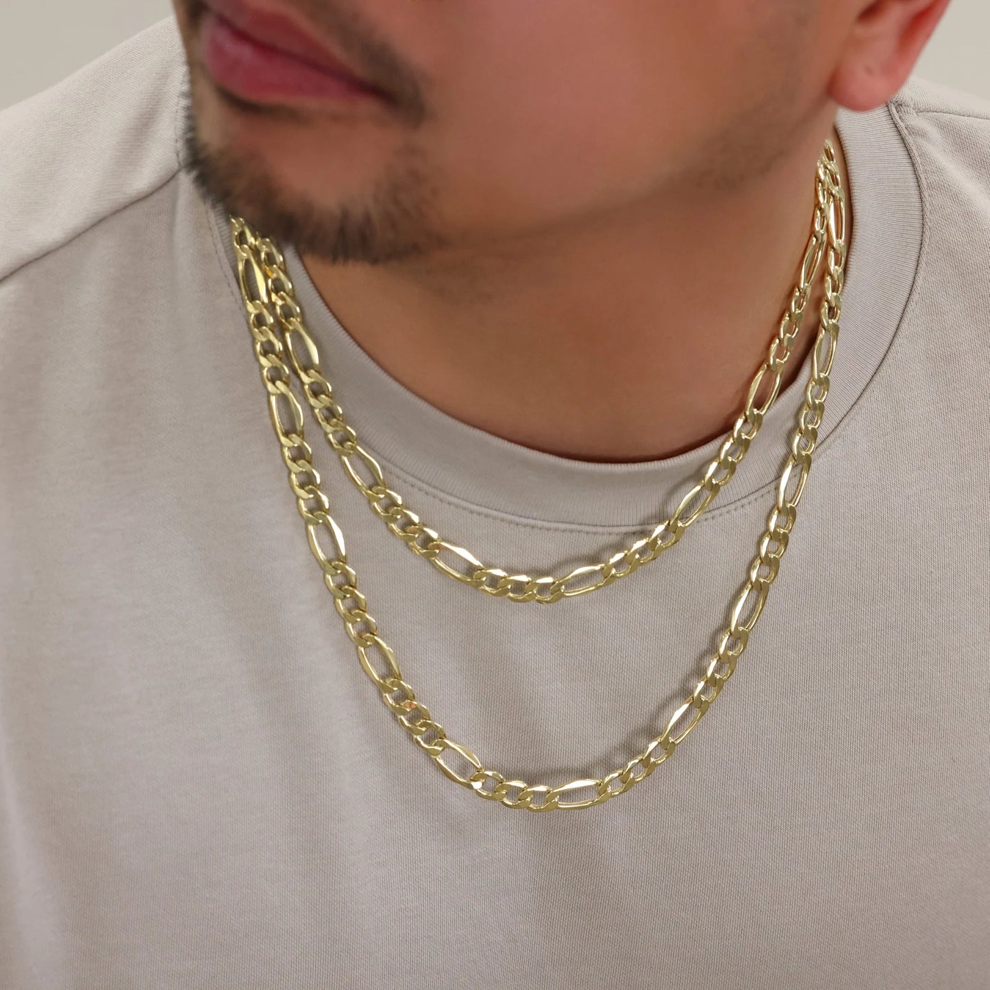 10K Real Yellow Gold Figaro Link 9Mm Chain Necklace (20"-30") Italian Jewelry for Men