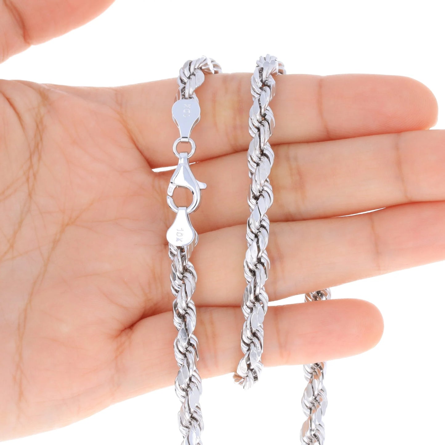 10K Real White Gold 5Mm Rope Chain Diamond Cut Necklace (18"-30") Italian Jewelry for Men & Women