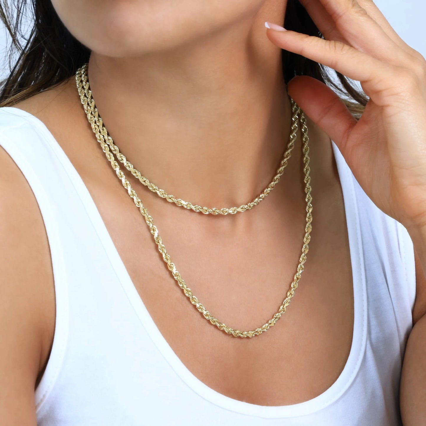18K Real Yellow Gold 4Mm Rope Chain Diamond Cut Necklace (16"-28") Italian Jewelry for Men & Women