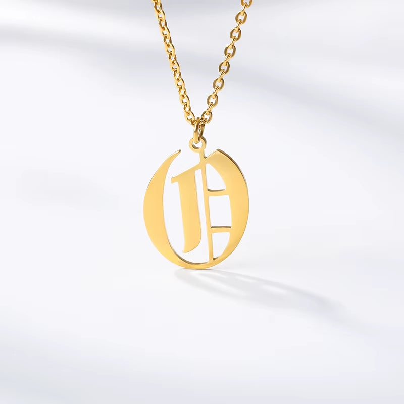 A-Z Initial Letter Necklace for Women Stainless Steel Clavicle Chain Old English Font Necklaces Pendants Jewelry Collier Femme