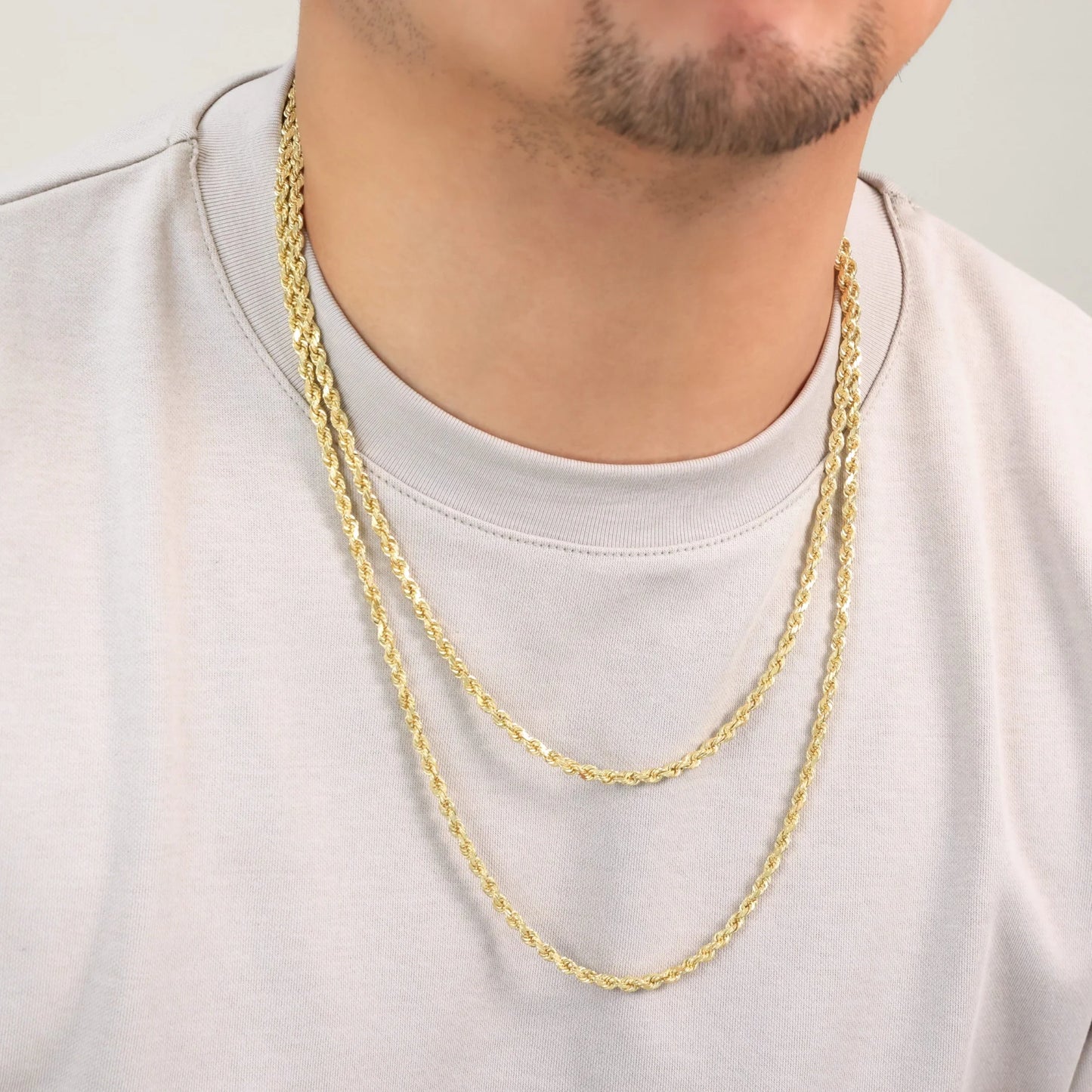 18K Real Yellow Gold 4Mm Rope Chain Diamond Cut Necklace (16"-28") Italian Jewelry for Men & Women
