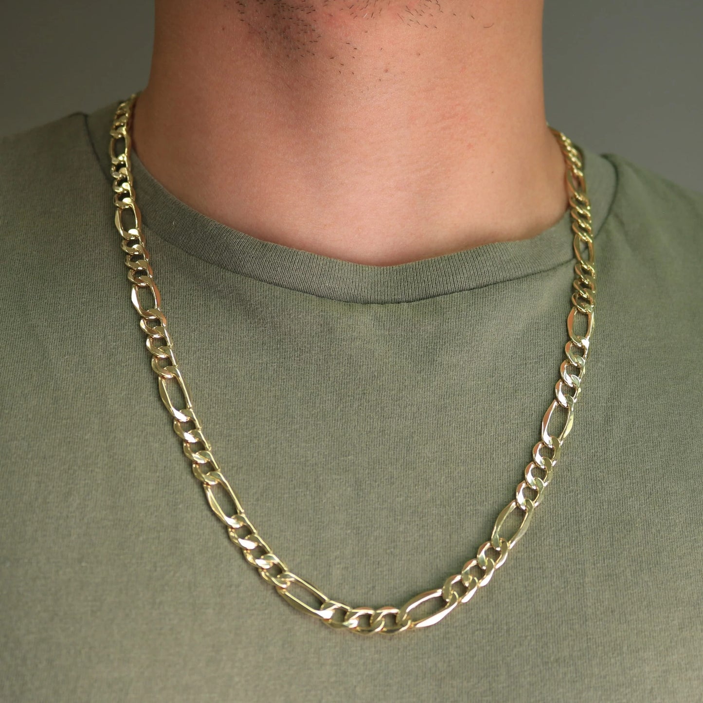 14K Real Yellow Gold Figaro Link 7.5Mm Chain Necklace (18"-30") Italian Jewelry for Men