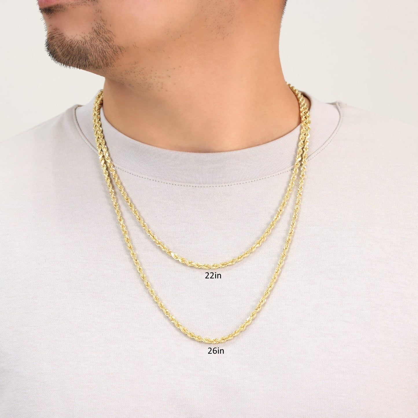 18K Real Yellow Gold 4Mm Rope Chain Diamond Cut Necklace (16"-28") Italian Jewelry for Men & Women
