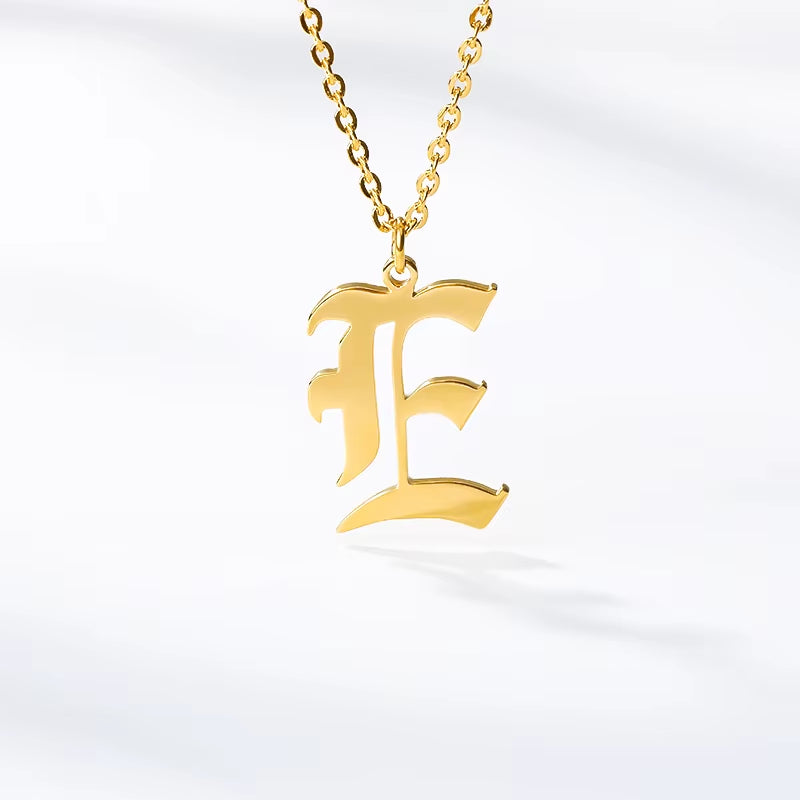 A-Z Initial Letter Necklace for Women Stainless Steel Clavicle Chain Old English Font Necklaces Pendants Jewelry Collier Femme