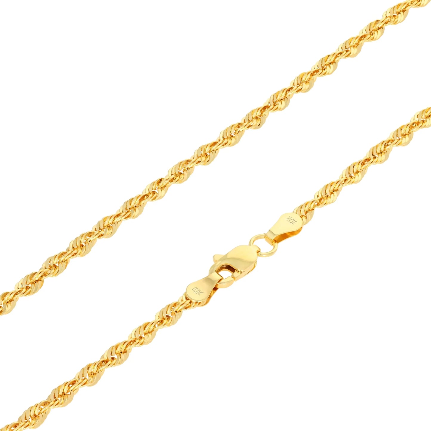 10K Real Yellow Gold 3Mm Rope Chain Diamond Cut Lightweight Necklace (16"-30") Italian Jewelry for Men & Women