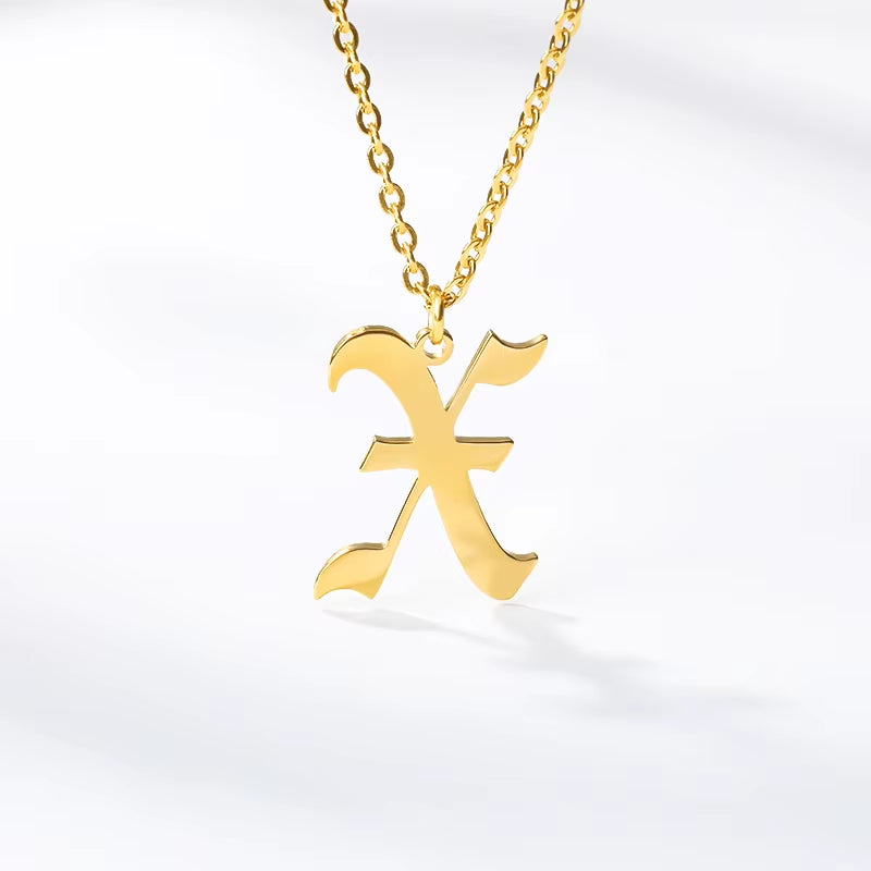 A-Z Initial Letter Necklace for Women Stainless Steel Clavicle Chain Old English Font Necklaces Pendants Jewelry Collier Femme