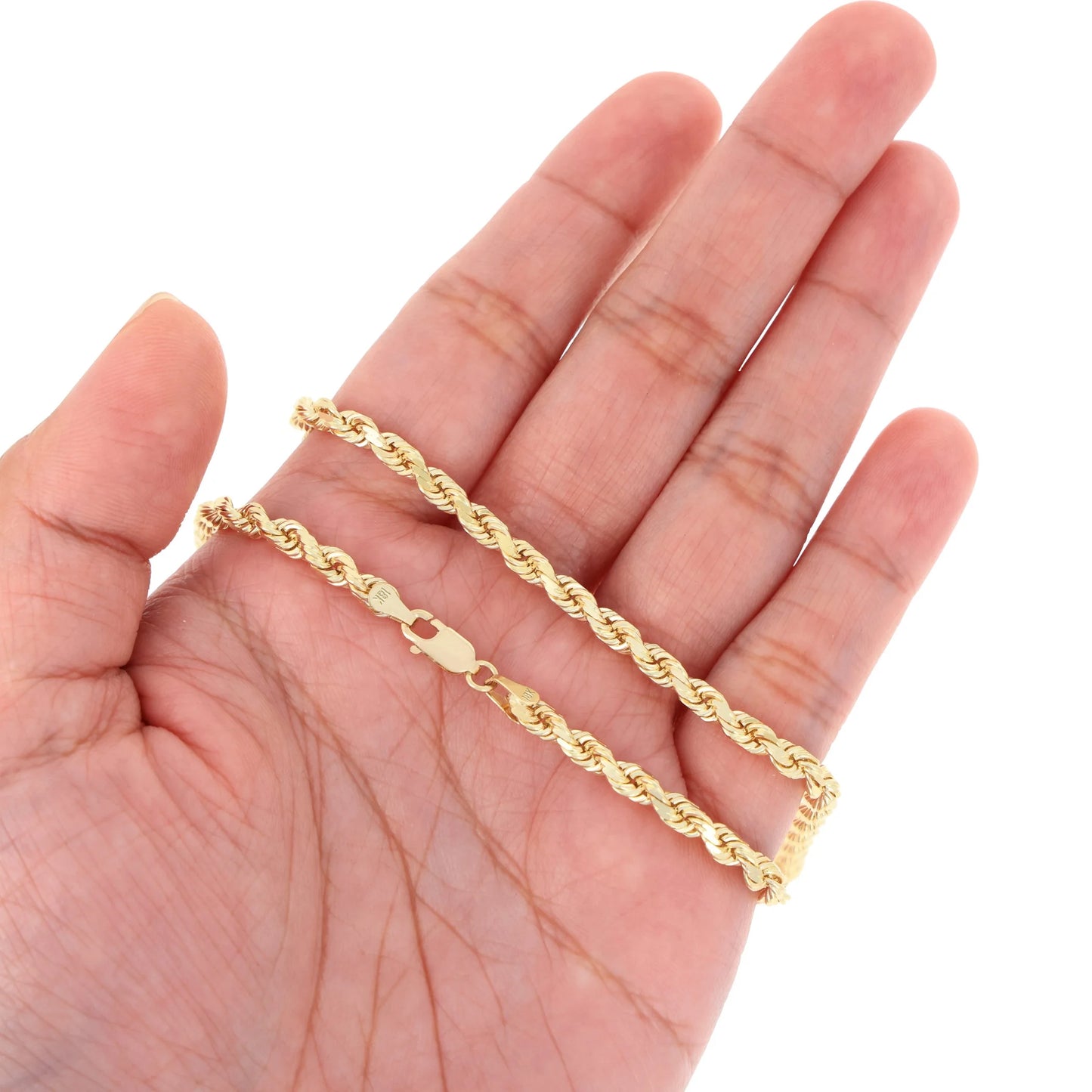 18K Real Yellow Gold 4Mm Rope Chain Diamond Cut Necklace (16"-28") Italian Jewelry for Men & Women