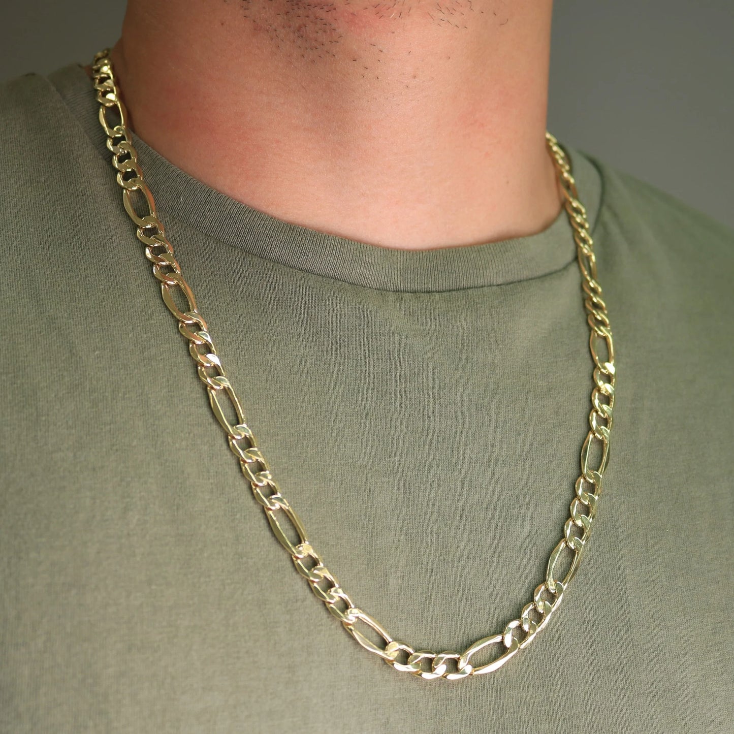 14K Real Yellow Gold Figaro Link 7.5Mm Chain Necklace (18"-30") Italian Jewelry for Men