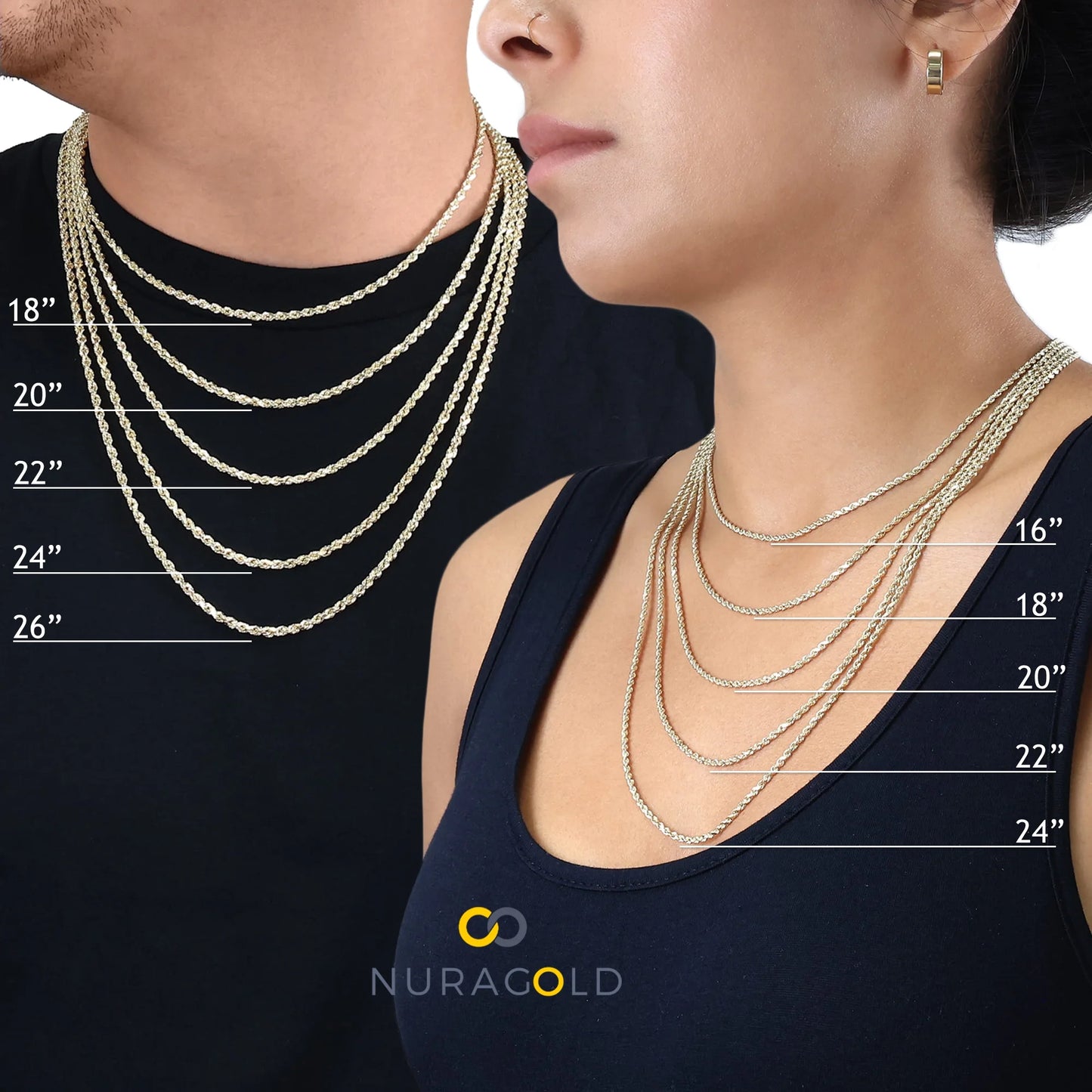 10K Real Yellow Gold 3Mm Rope Chain Diamond Cut Lightweight Necklace (16"-30") Italian Jewelry for Men & Women
