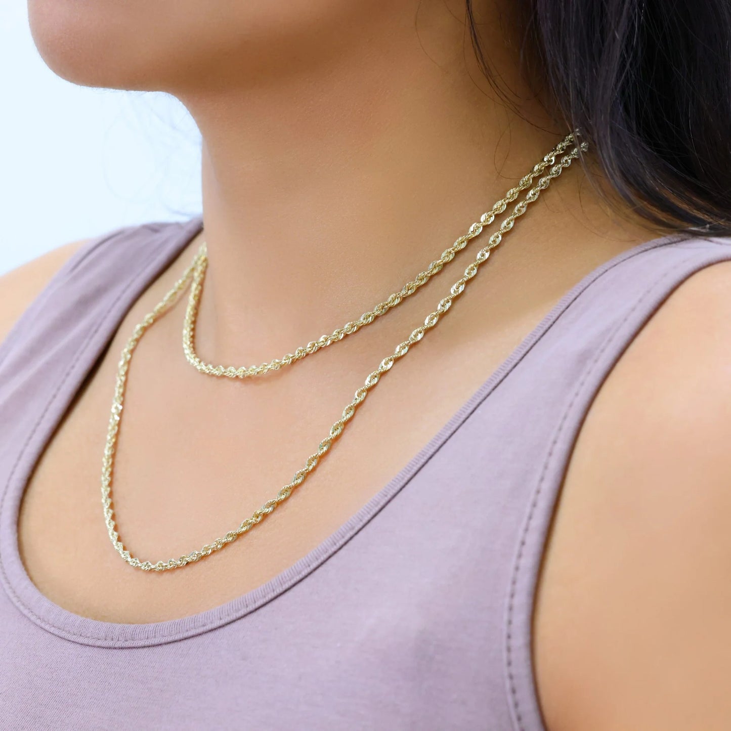10K Real Yellow Gold 3Mm Rope Chain Diamond Cut Lightweight Necklace (16"-30") Italian Jewelry for Men & Women