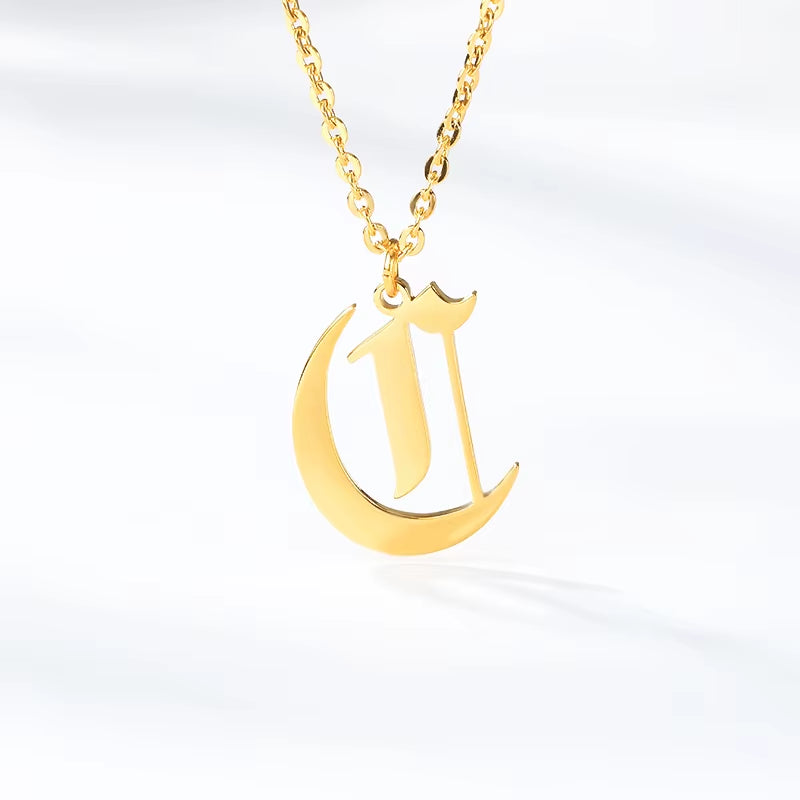 A-Z Initial Letter Necklace for Women Stainless Steel Clavicle Chain Old English Font Necklaces Pendants Jewelry Collier Femme