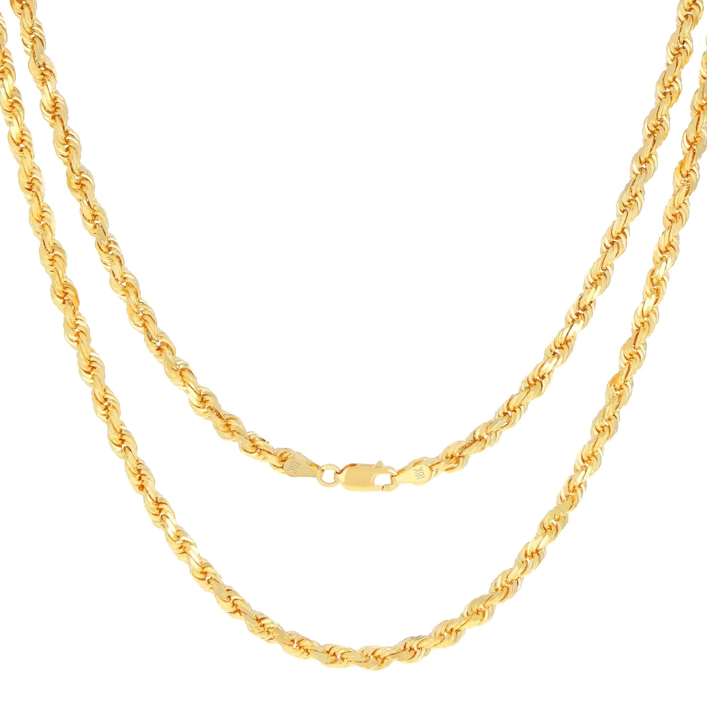 18K Real Yellow Gold 4Mm Rope Chain Diamond Cut Necklace (16"-28") Italian Jewelry for Men & Women