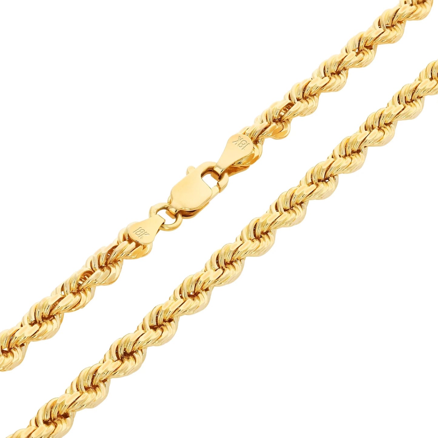 18K Real Yellow Gold 4Mm Rope Chain Diamond Cut Necklace (16"-28") Italian Jewelry for Men & Women