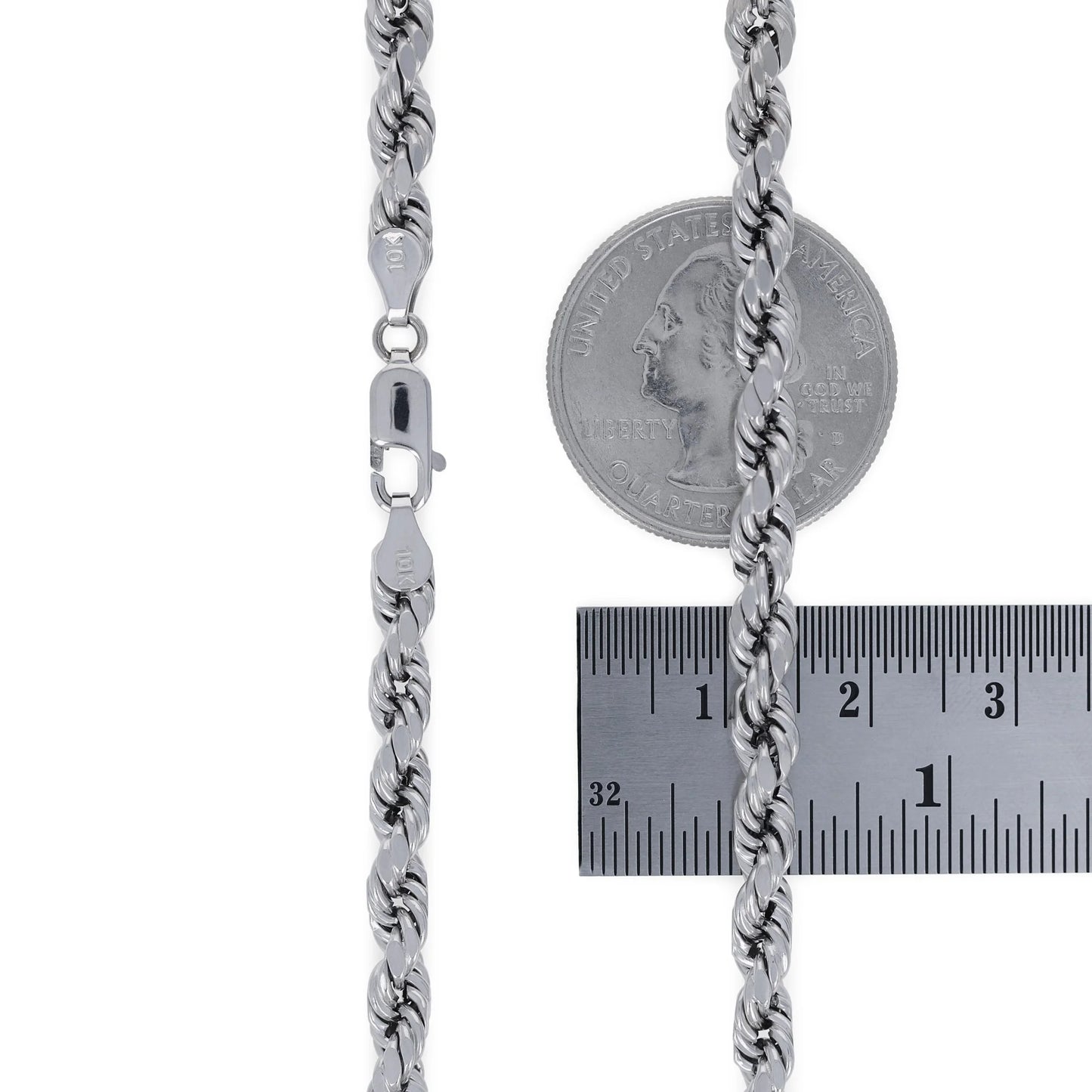 10K Real White Gold 5Mm Rope Chain Diamond Cut Necklace (18"-30") Italian Jewelry for Men & Women