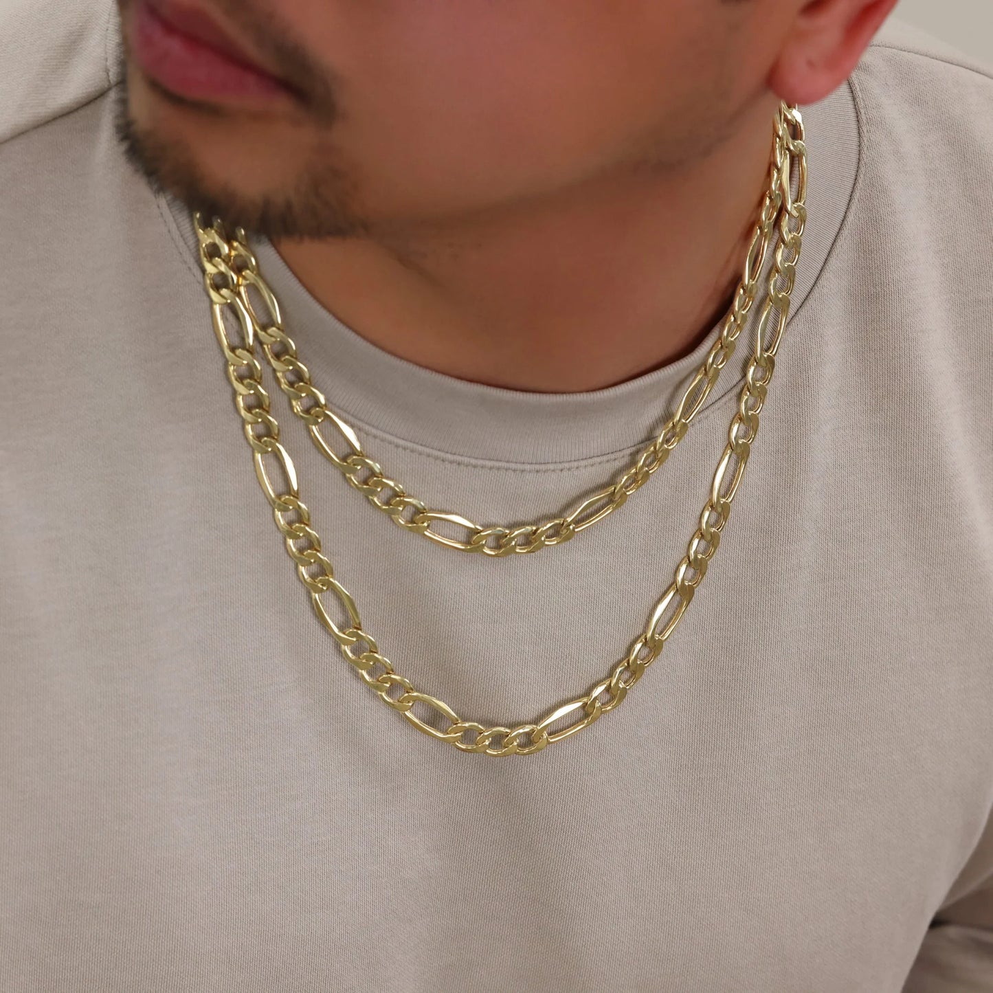 14K Real Yellow Gold Figaro Link 7.5Mm Chain Necklace (18"-30") Italian Jewelry for Men