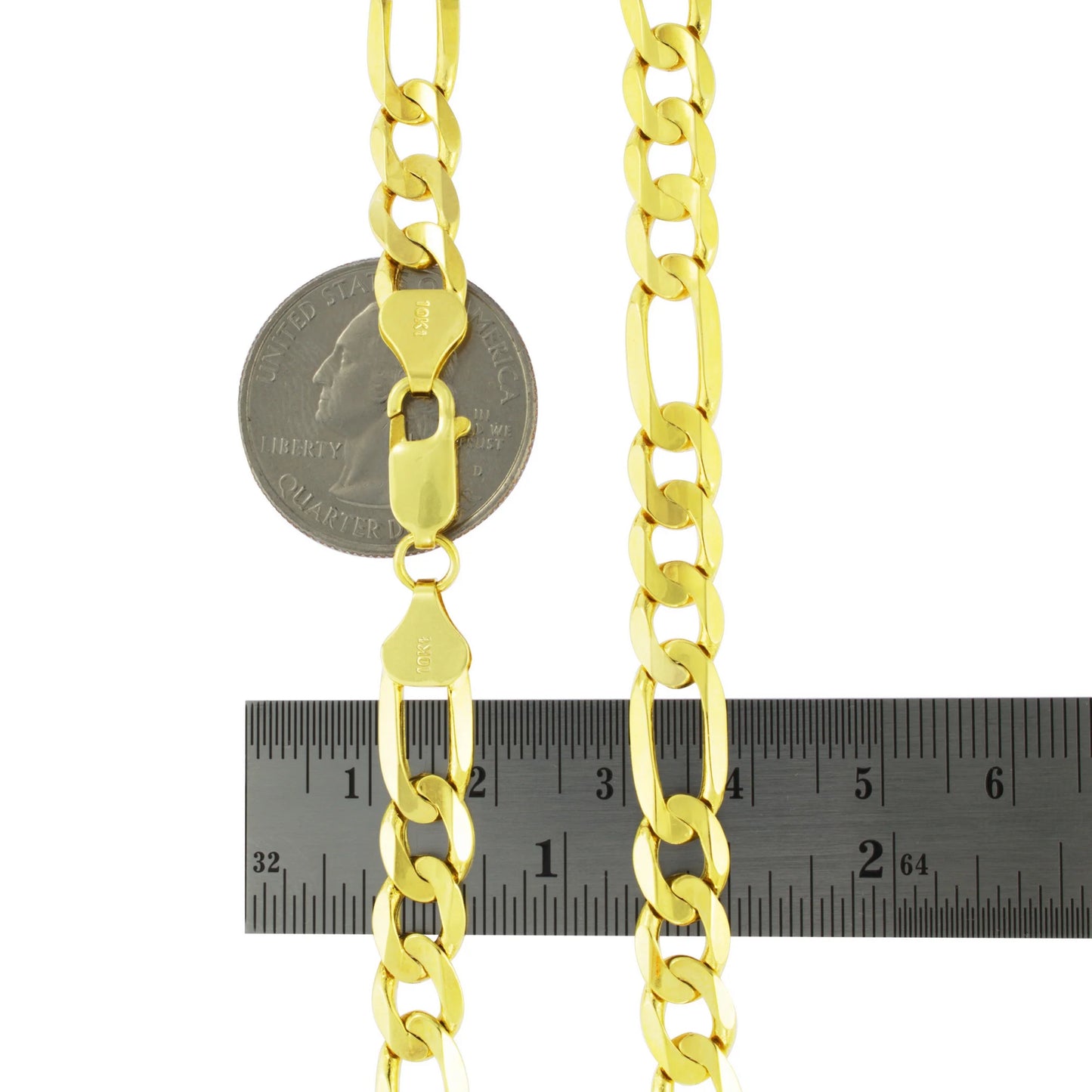 14K Real Yellow Gold Figaro Link 7.5Mm Chain Necklace (18"-30") Italian Jewelry for Men