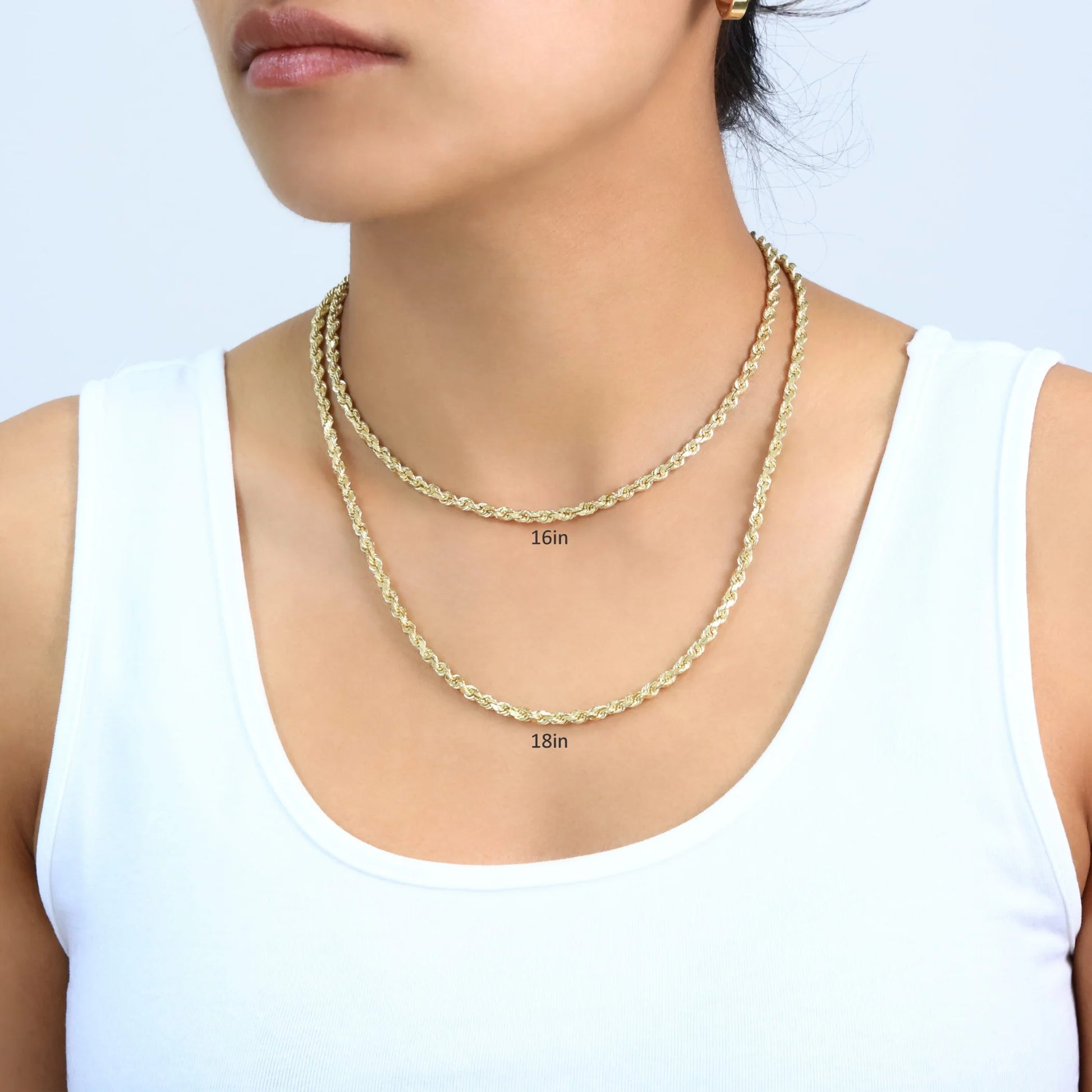 18K Real Yellow Gold 4Mm Rope Chain Diamond Cut Necklace (16"-28") Italian Jewelry for Men & Women