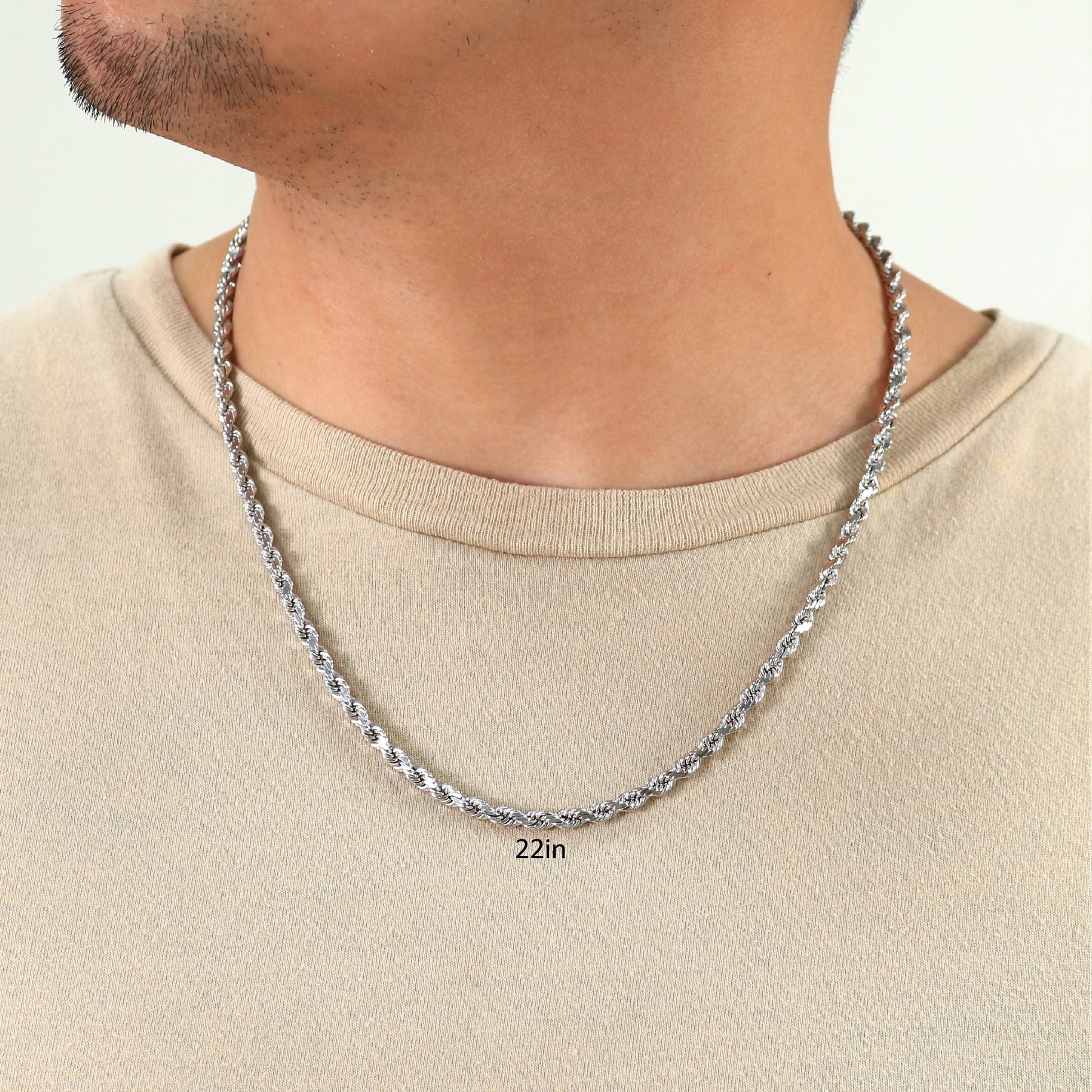 10K Real White Gold 5Mm Rope Chain Diamond Cut Necklace (18"-30") Italian Jewelry for Men & Women