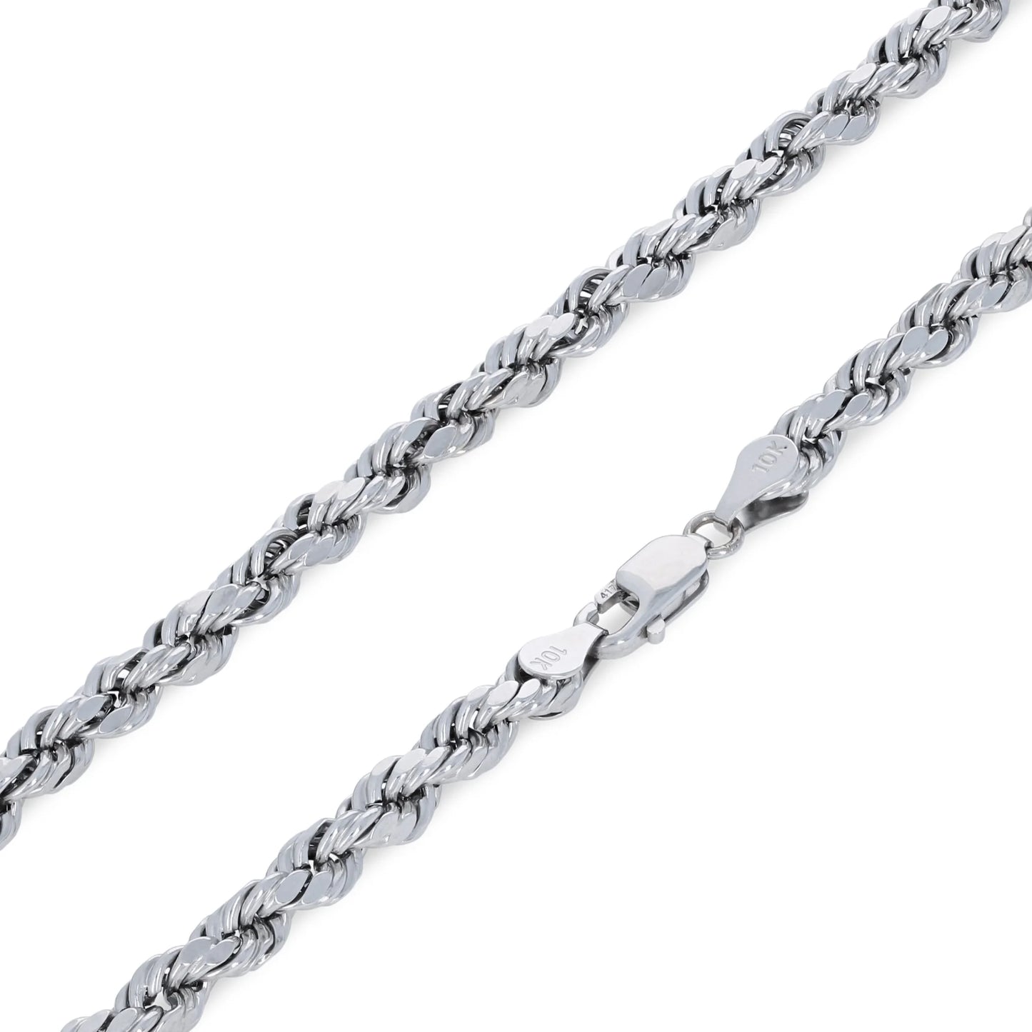 10K Real White Gold 5Mm Rope Chain Diamond Cut Necklace (18"-30") Italian Jewelry for Men & Women