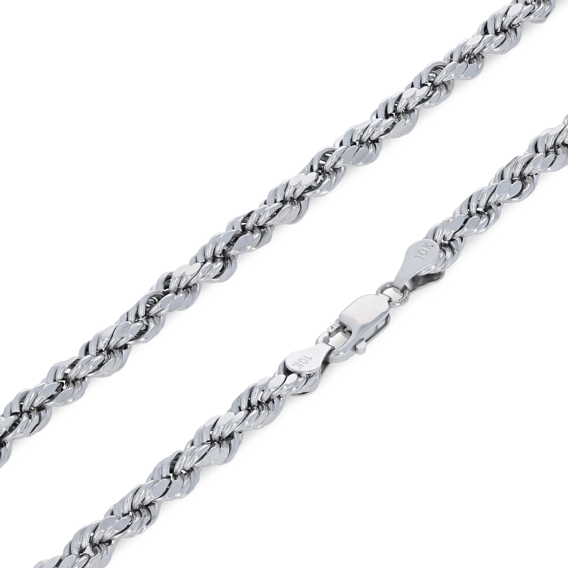 10K Real White Gold 5Mm Rope Chain Diamond Cut Necklace (18"-30") Italian Jewelry for Men & Women