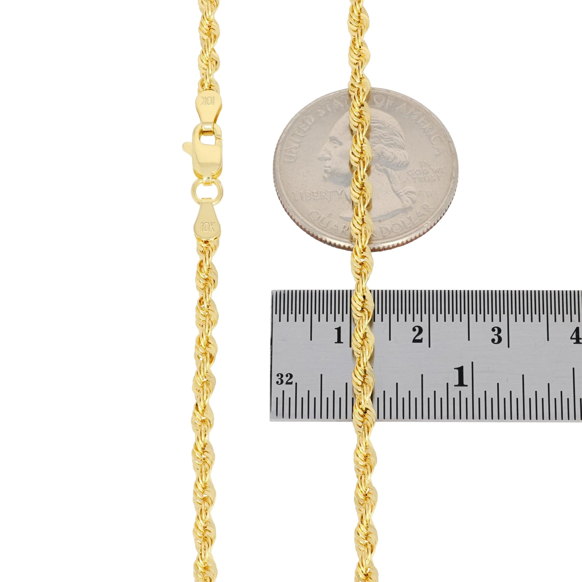 10K Real Yellow Gold 3Mm Rope Chain Diamond Cut Lightweight Necklace (16"-30") Italian Jewelry for Men & Women
