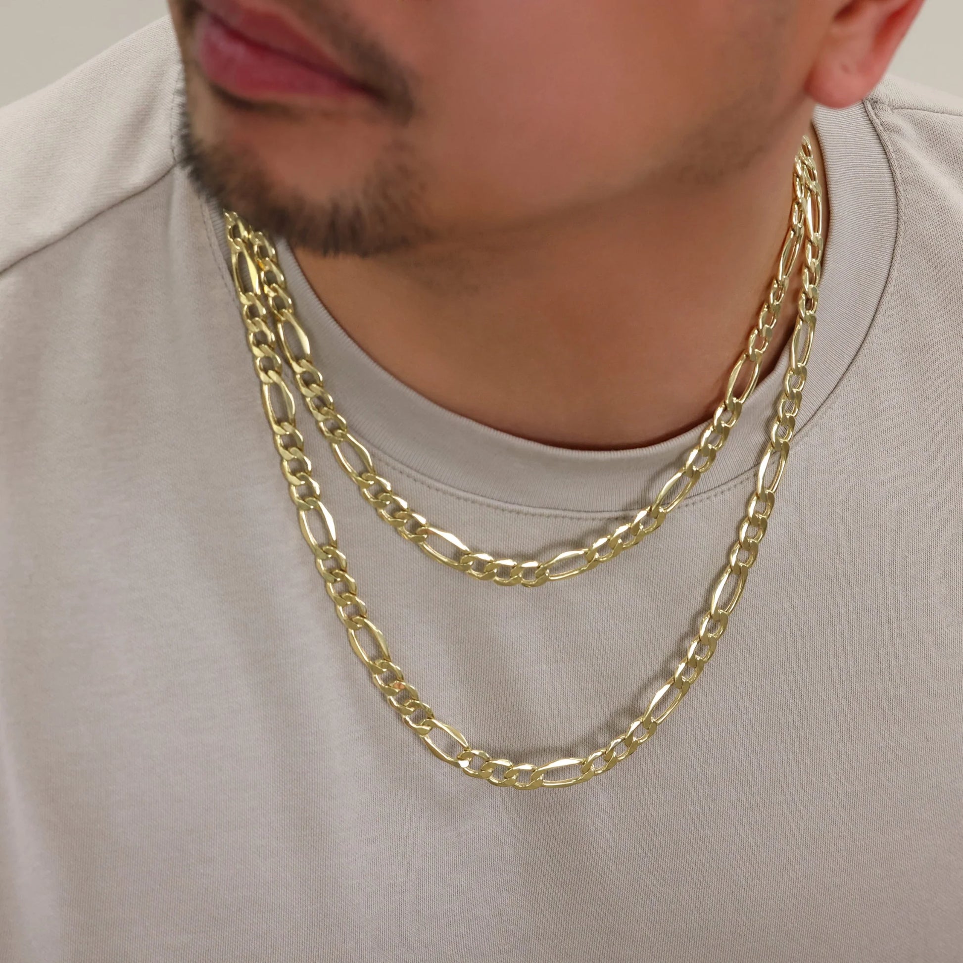 10K Real Yellow Gold Figaro Link 9Mm Chain Necklace (20"-30") Italian Jewelry for Men