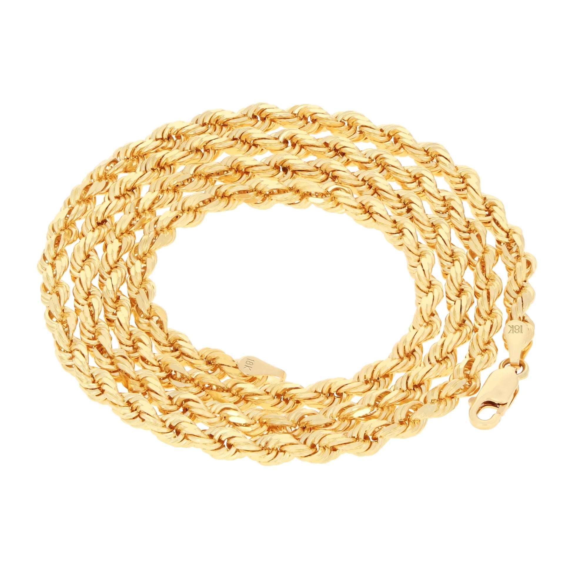 18K Real Yellow Gold 4Mm Rope Chain Diamond Cut Necklace (16"-28") Italian Jewelry for Men & Women