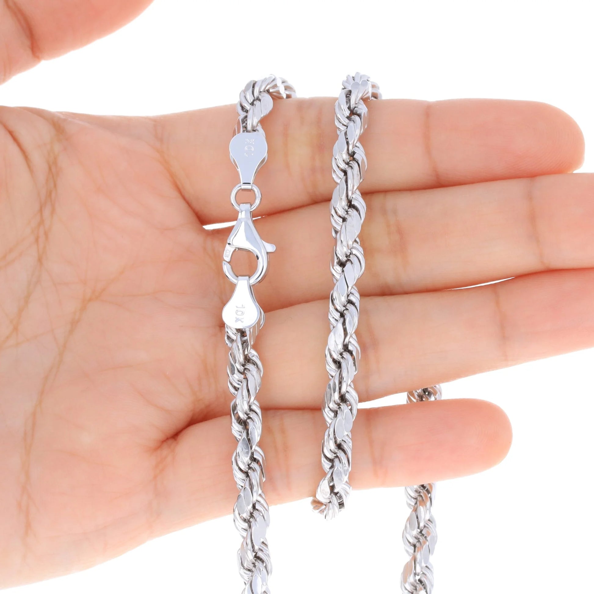 10K Real White Gold 5Mm Rope Chain Diamond Cut Necklace (18"-30") Italian Jewelry for Men & Women
