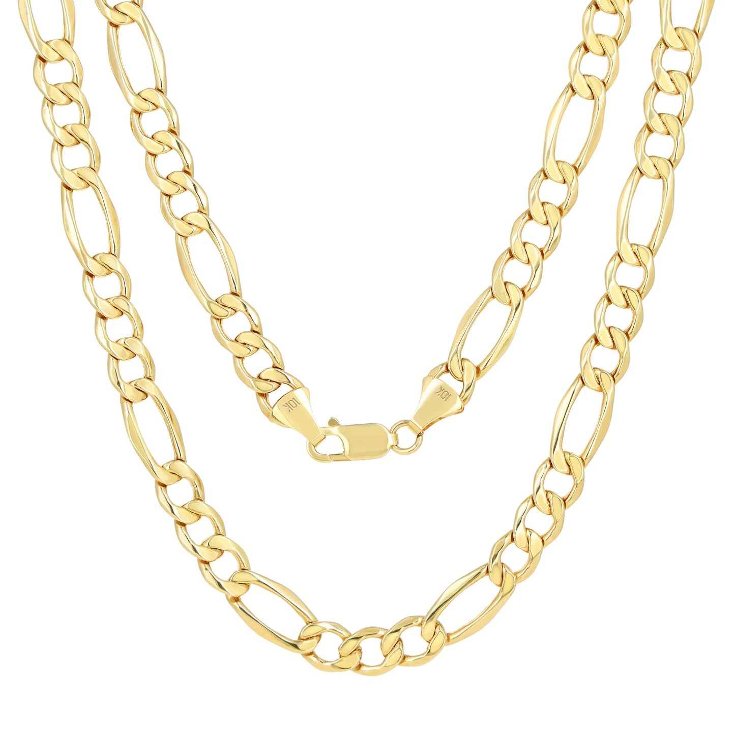 10K Real Yellow Gold Figaro Link 9Mm Chain Necklace (20"-30") Italian Jewelry for Men