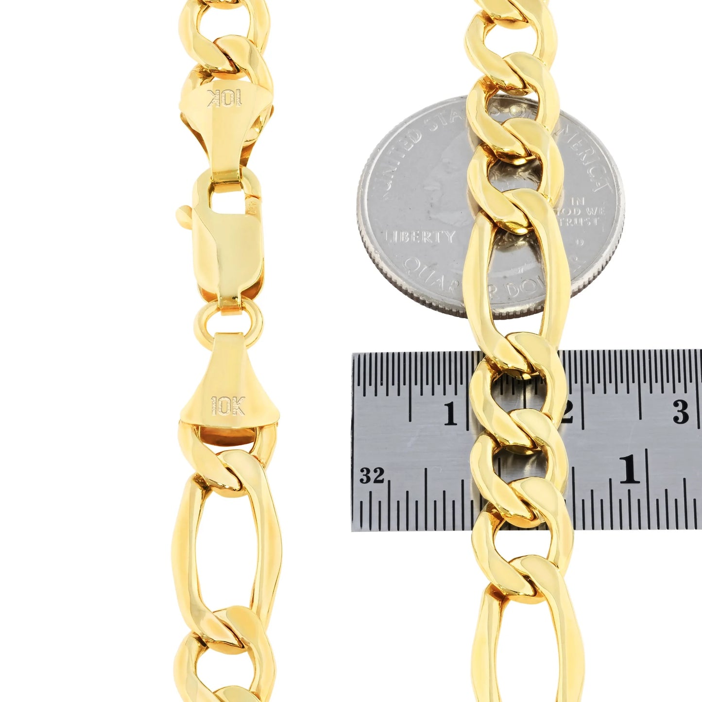 10K Real Yellow Gold Figaro Link 9Mm Chain Necklace (20"-30") Italian Jewelry for Men