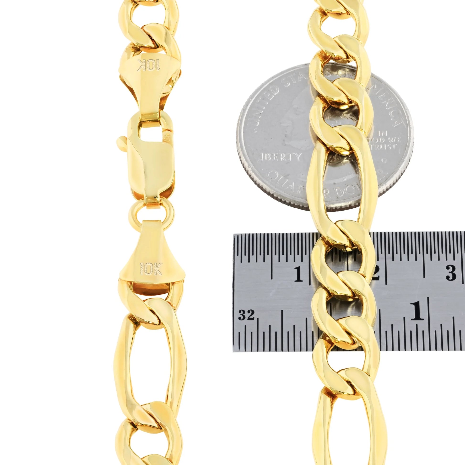 10K Real Yellow Gold Figaro Link 9Mm Chain Necklace (20"-30") Italian Jewelry for Men