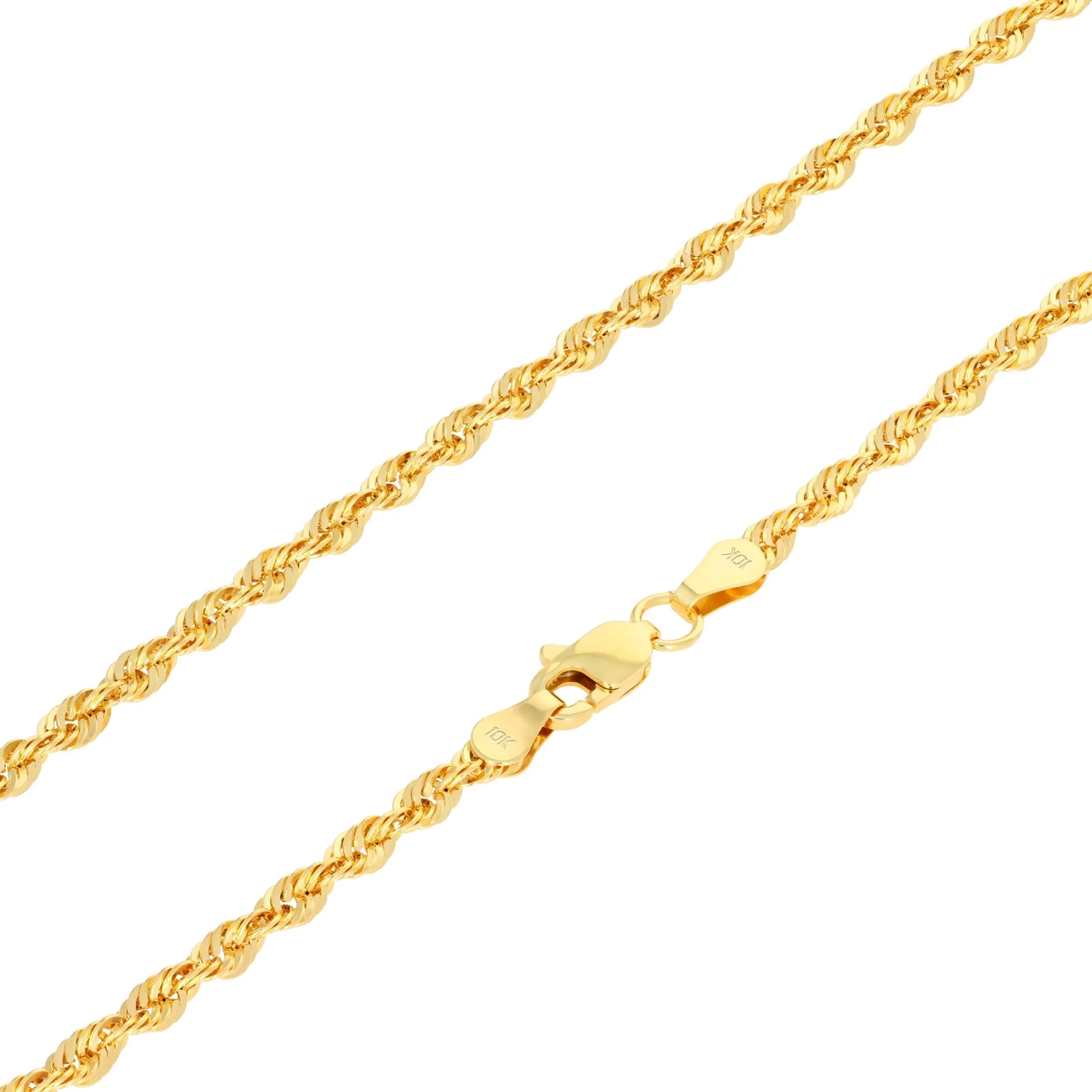 10K Real Yellow Gold 3Mm Rope Chain Diamond Cut Lightweight Necklace (16"-30") Italian Jewelry for Men & Women
