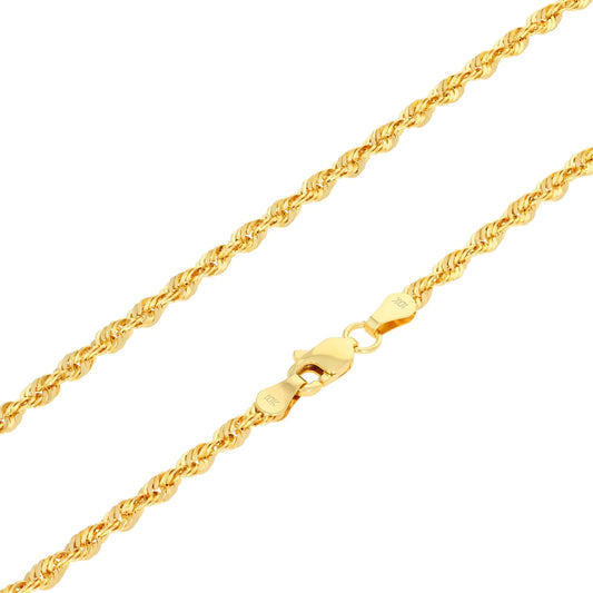 10K Real Yellow Gold 3Mm Rope Chain Diamond Cut Lightweight Necklace (16"-30") Italian Jewelry for Men & Women
