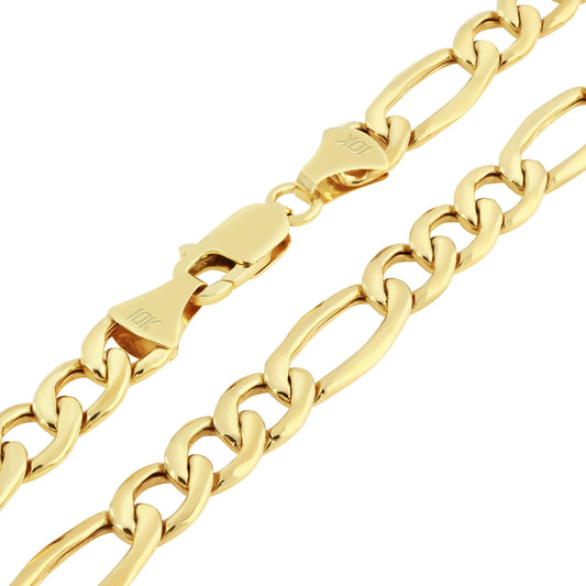 10K Real Yellow Gold Figaro Link 9Mm Chain Necklace (20"-30") Italian Jewelry for Men