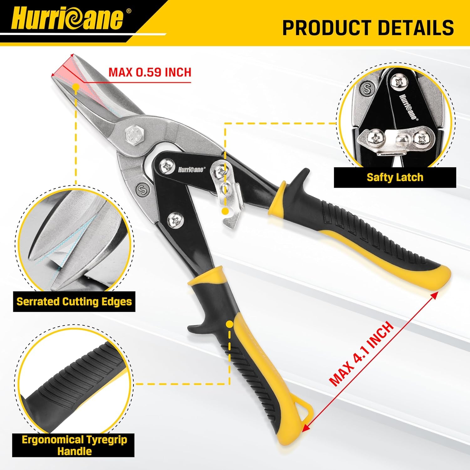 10 Inch Aviation Tin Snips, Heavy Duty Metal Cutter Shears for Cutting Sheet Metal, Straight Cut, Chrome Vanadium Steel