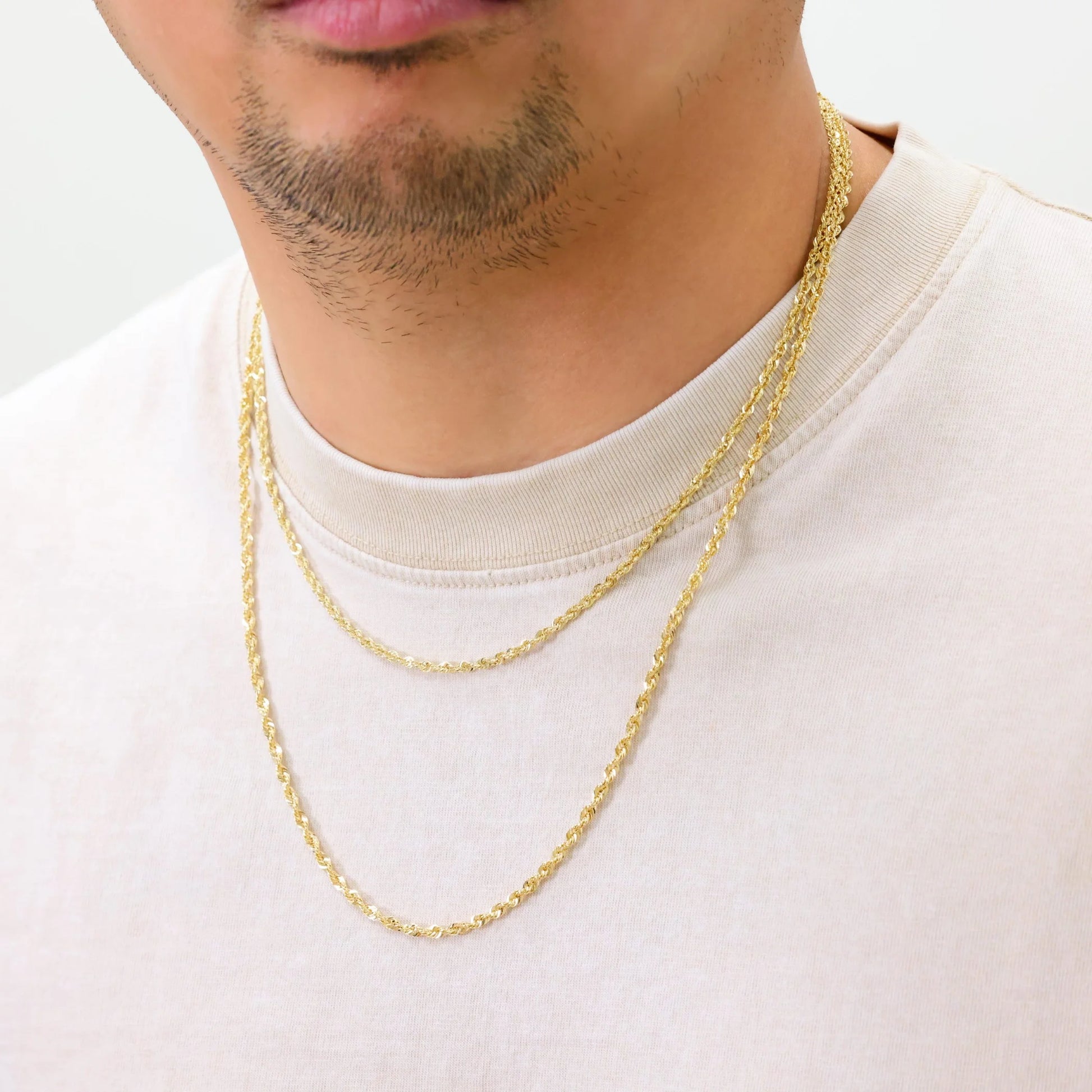 10K Real Yellow Gold 3Mm Rope Chain Diamond Cut Lightweight Necklace (16"-30") Italian Jewelry for Men & Women