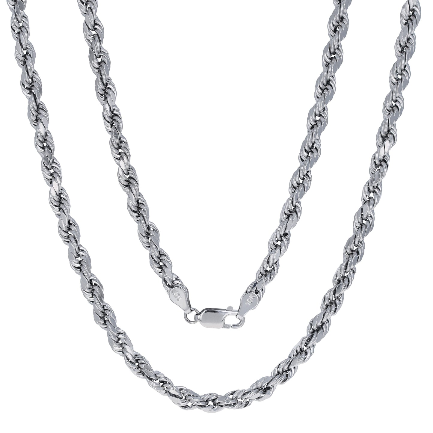 10K Real White Gold 5Mm Rope Chain Diamond Cut Necklace (18"-30") Italian Jewelry for Men & Women