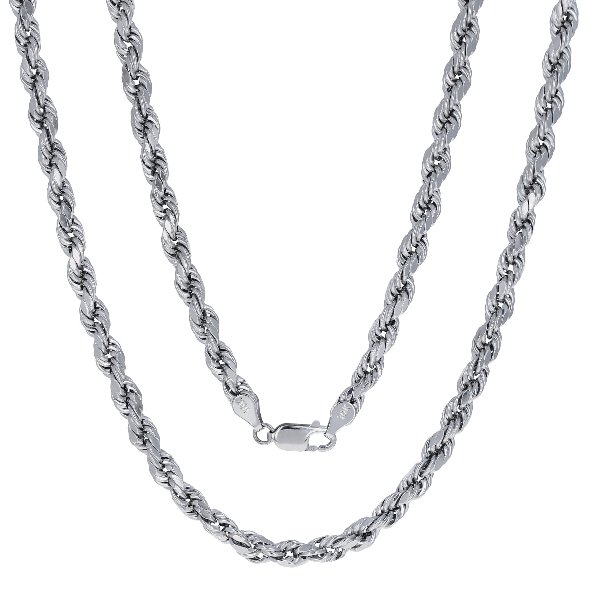 10K Real White Gold 5Mm Rope Chain Diamond Cut Necklace (18"-30") Italian Jewelry for Men & Women