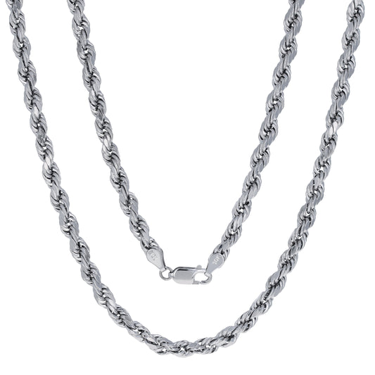 10K Real White Gold 5Mm Rope Chain Diamond Cut Necklace (18"-30") Italian Jewelry for Men & Women