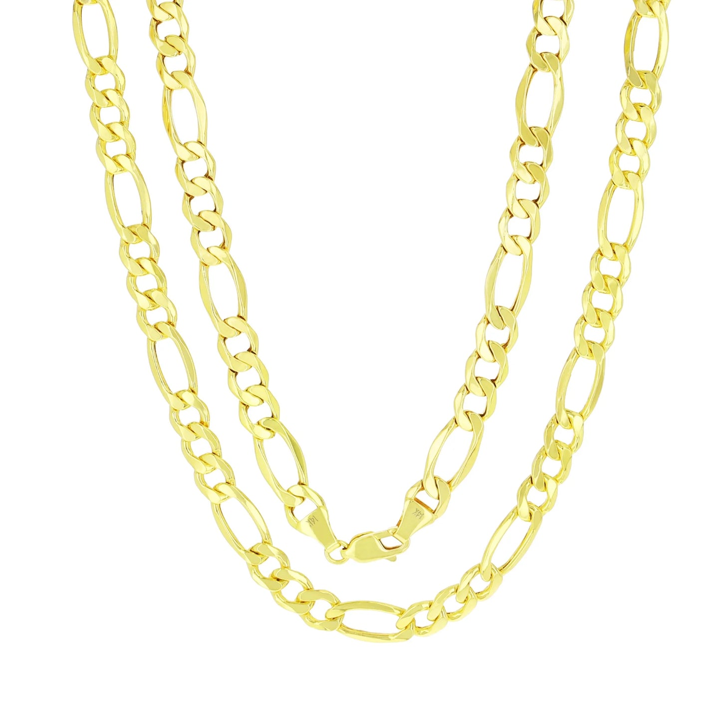 14K Real Yellow Gold Figaro Link 7.5Mm Chain Necklace (18"-30") Italian Jewelry for Men